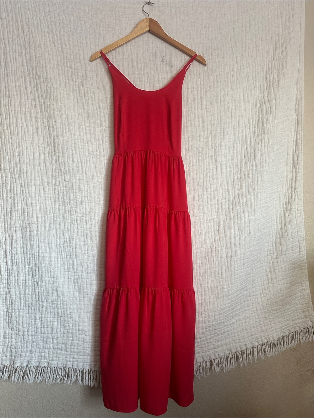 LOFT Red Spaghetti-Strap Tiered Maxi Dress